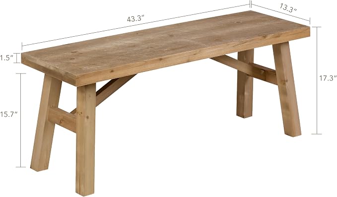 Wnutrees Sawmill Long Wood Bench, Rustic Entry Way Benches Seat, Solid Wood - Image 2