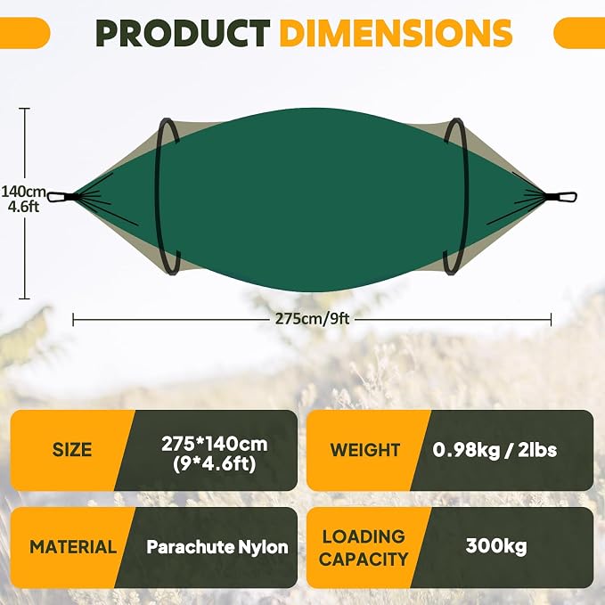 Chihee Ultra-Light Travel Camping Hammock Pop-up Net Hammock 660lbs Load - Image 3