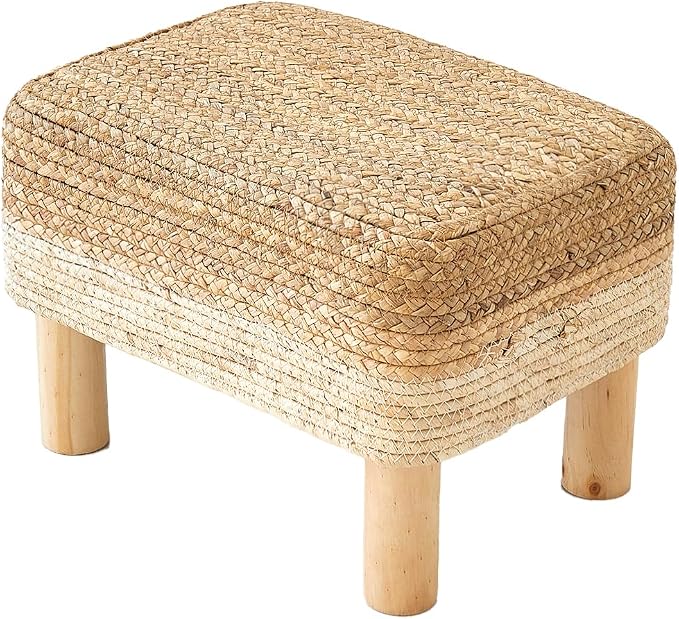 Ottoman Foot Stool Rectangular Footrest Natural Seagrass Footstool by ALeesing