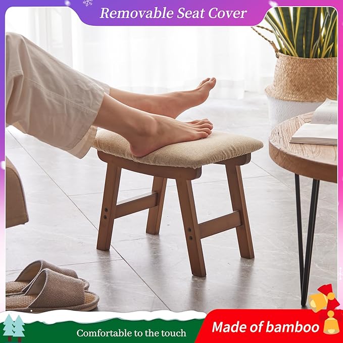 Foot Stool, Bamboo Small Sofa Foot Rest Under Desk, Extra Seating - Image 3