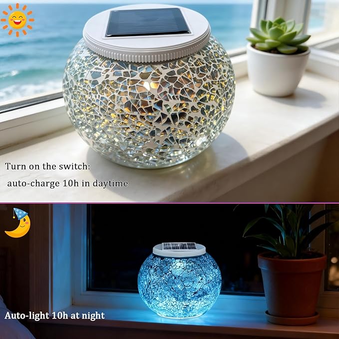 Aukora Color Changing Solar Powered Glass Ball Garden Lights, Table Lamps - Image 4