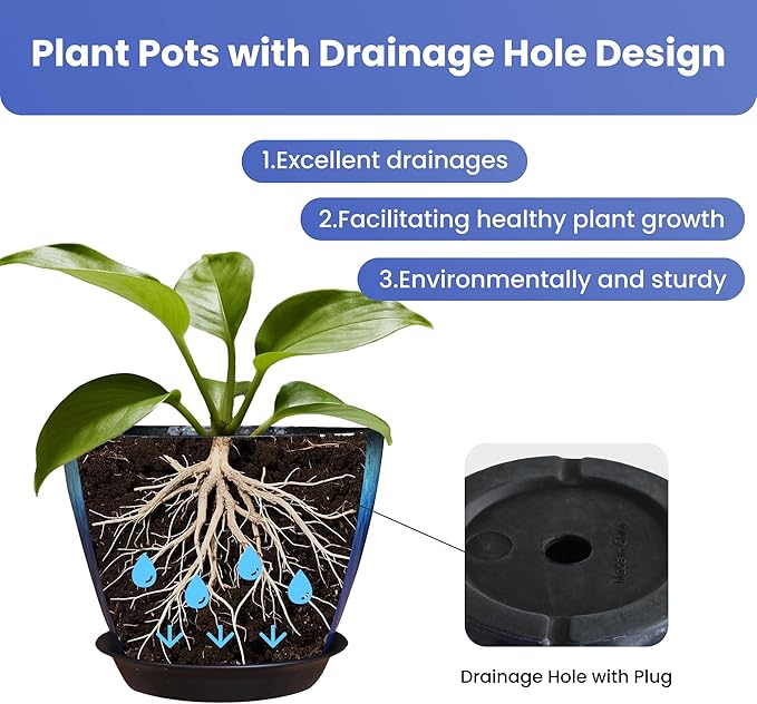 Pack of 2 Flower Pots, Plastic Plant Pots - Image 3