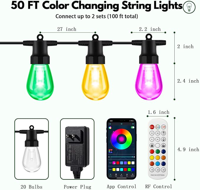 BBG Outdoor String Lights 50FT RGBW - Image 7