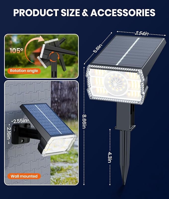 8-Pack Solar Spot Lights Outdoor Waterproof IP67, 3 Color Modes & 3 Lighting - Image 5