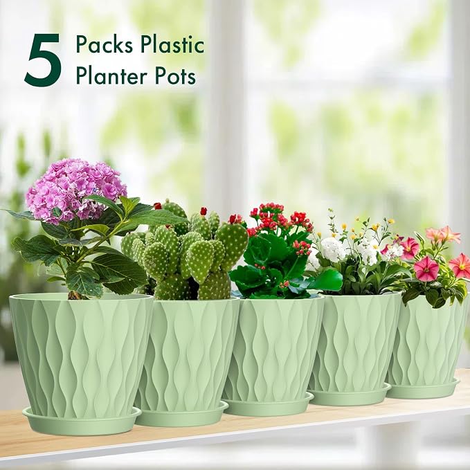 4 inch Small Plastic Nursery Pots, 5 Pack Water Ripples Plant Pots - Image 7