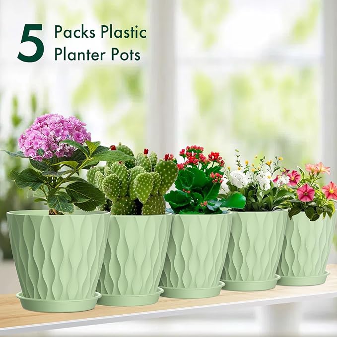 6 inch Plant Pots, 5 Set Water Ripples Flower Pots - Image 7
