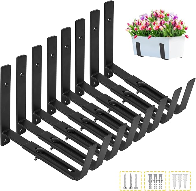 LukLoy Window Planter Box Brackets, 8 Pack Adjustable Heavy Duty Wall Mount by LukLoy