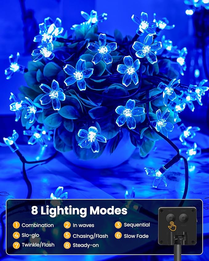 Brightown 2 Pack Total 52FT 120 LED Solar Flower String Lights - Image 2