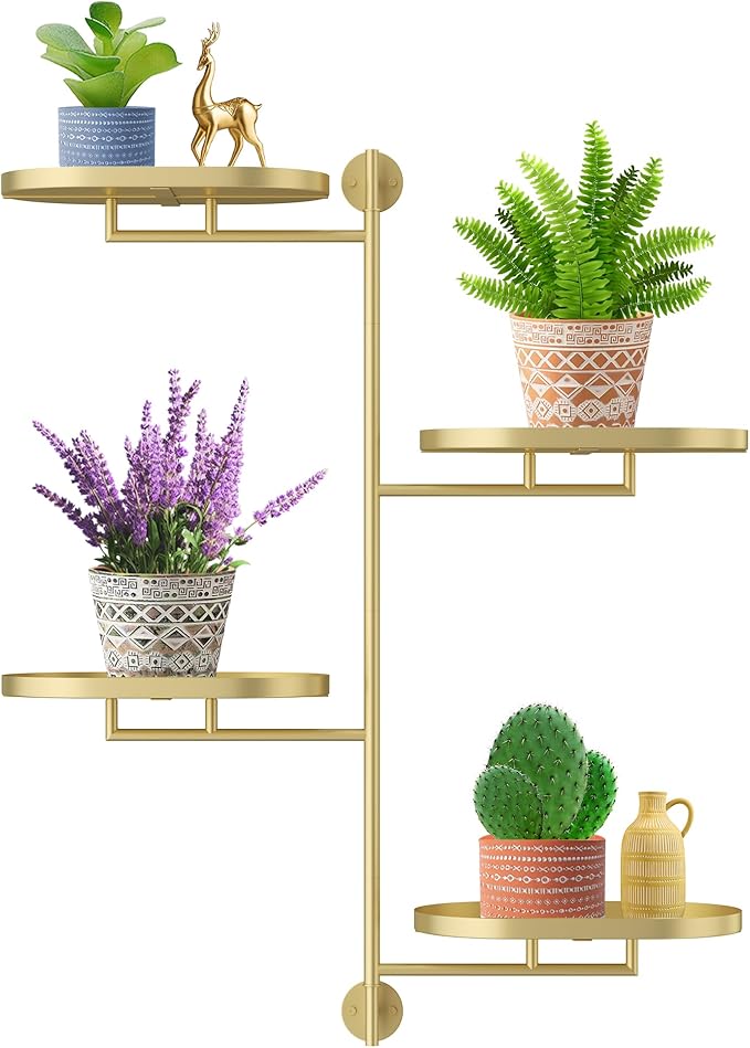 Window Rotating Plant Stand Shelf Indoor Gold Metal Floating Shelves 4-Tier by YQSLYSF
