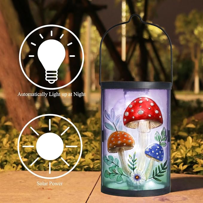 Hanging Solar Lantern Outdoor Waterproof Mushroom Solar Lights Glass Tabletop - Image 2