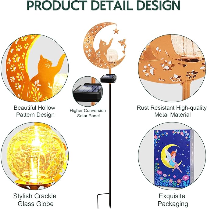 ZNYCYE Solar Lights Outdoor Decorative Moon Cat Butterfly Solar Stake Lights - Image 5