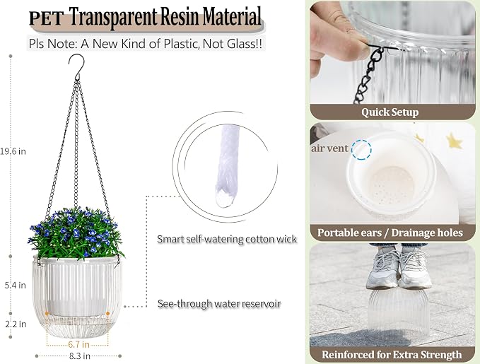 Melphoe 1 Pack Self Watering Hanging Planters Indoor Flower Pots, 8.3 Inch - Image 6