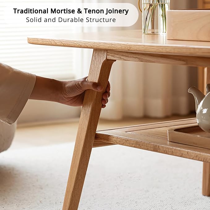 Coffee Table - 100% Solid Oak Wood- 2-Tier Coffee Table - Image 6
