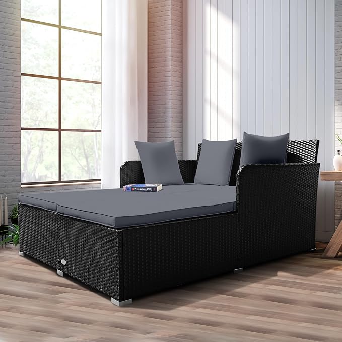RELAX4LIFE Rattan Patio Outdoor Daybed, Wicker 2-Person Sunbed Loveseat - Image 8