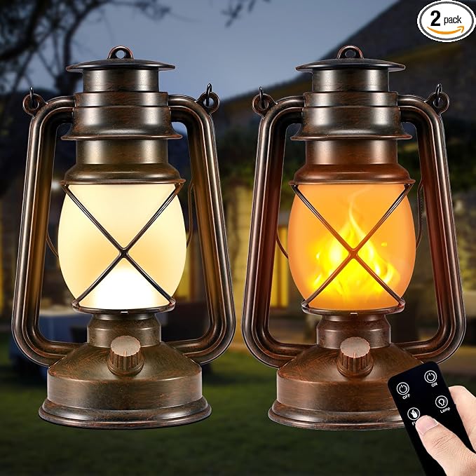 Battery-Powered 2 Modes Lighting LED Vintage Lanterns Decorative Outdoor & by Marlrin