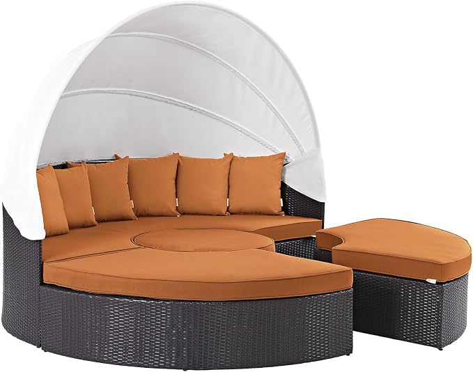 Modway Convene Wicker Rattan Outdoor Patio Retractable Canopy Round Poolside - Image 4