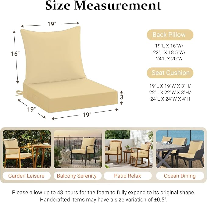 downluxe 19x19 Outdoor Chair Cushions, Waterproof Fade Resistant Patio - Image 7