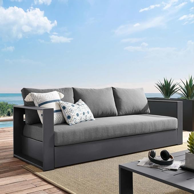 Modway Tahoe Aluminum Outdoor Patio Sofa in Gray Charcoal - Image 3