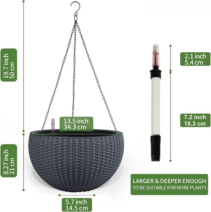 Dexceder 13.5 Inch Large Self Watering Hanging Planters Indoor Outdoor - Image 3