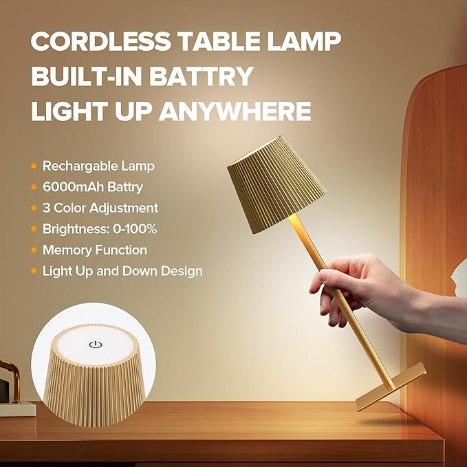 LUTEC 4 Pack Cordless Table Lamp, 6000mAh Rechargeable Battery Operated Desk - Image 3