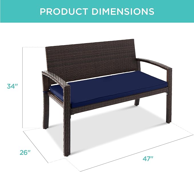 Best Choice Products Outdoor Bench 2-Person Wicker Garden Patio Benches Seating - Image 2