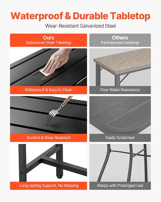VEVOR Outdoor Bar Table, 63 x 15 in Patio Bar Table, Waterproof Top & Sturdy - Image 5