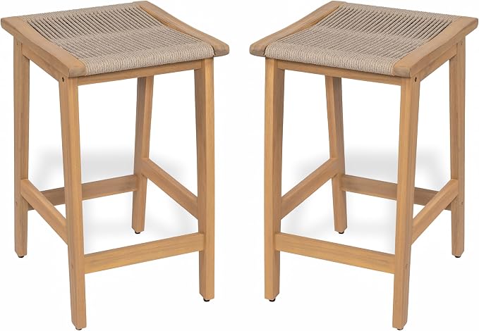 Christopher Knight Home Lily Set of 2 Patio Barstool, Acacia Wood & Woven Rope - Image 11