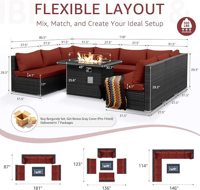 NICESOUL 9 Piece Plus Size Outdoor Patio Conversation Set - Image 4