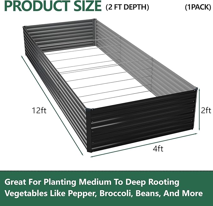 Vengarus 12x4x2FT Galvanized Raised Garden Bed Kit, Large Rectangle Elevated - Image 2