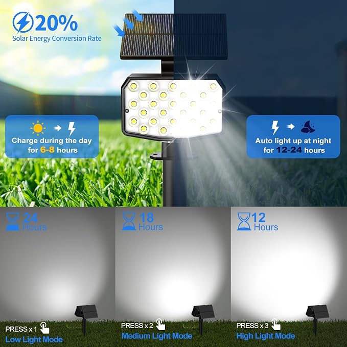 Solar Spot Lights Outdoor Waterproof Adjustable Solar Powered Landscape Lights - Image 3