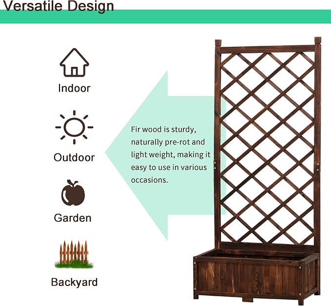 Anraja Raised Garden Bed with Trellis Wooden Planter Box Outdoor Wood Privacy - Image 5