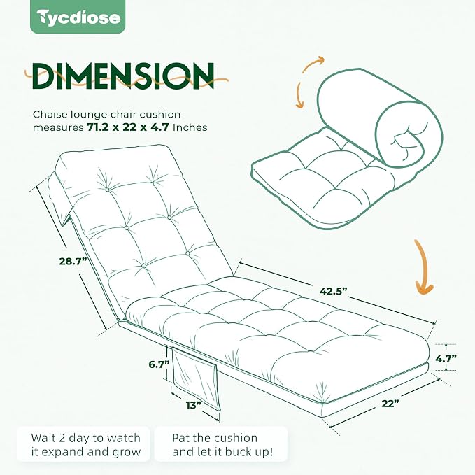 Outdoor Lounge Chair Cushion, Waterproof Replacement Chaise Lounge Cushions - Image 2