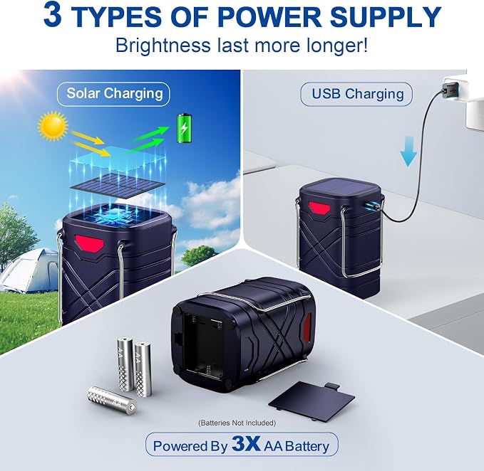 LETMY 4 Pack Camping Lantern, Rechargeable LED Lanterns, Solar Lantern Battery - Image 2