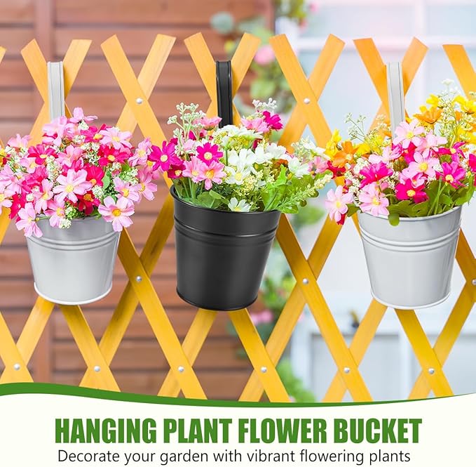 OBTANIM 12 Pack Metal Hanging Flower Pots Railing Planter Outdoor Fence Hanging - Image 4
