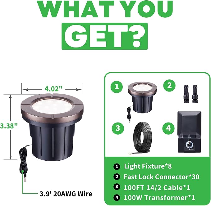 Landscape Well Light Kit, 8 Pack LED Low Voltage In Ground Lights and 100W - Image 7