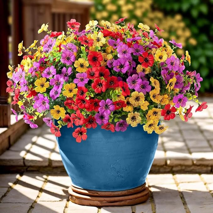 Artificial Flowers Outdoor Fake Plants, Faux Silk Flowers Plastic Plants by Powbrace