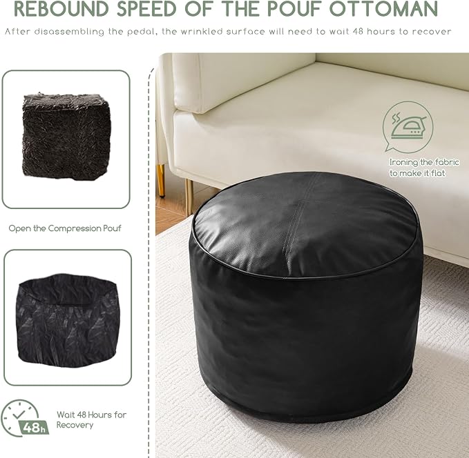 HIGOGOGO Round Stuffed Pouf Ottoman, Pu Leather Poufs - Image 7