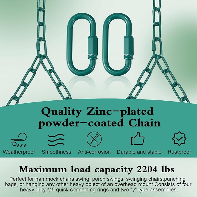 Heavy Duty Porch Swing Hanging Chain Kit 1500 Lbs Capacity, 4 Quick Links & 2 - Image 4