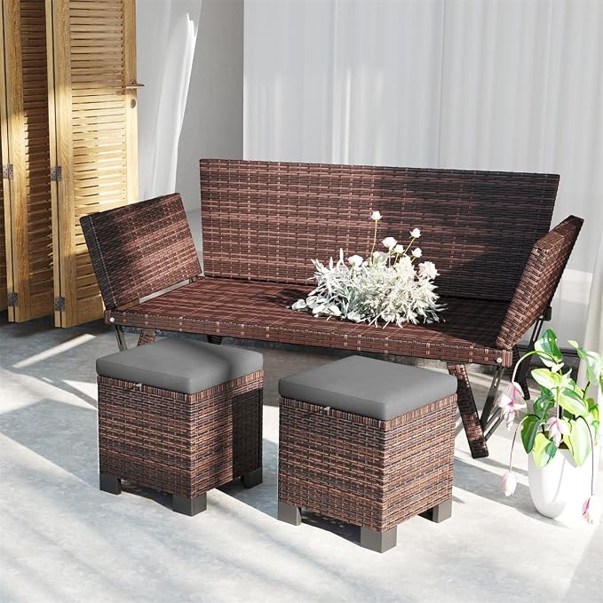 SSLine Outdoor Rattan Ottoman Set, 15.7W x 15.7D x 18.1H inches, All Weather - Image 2