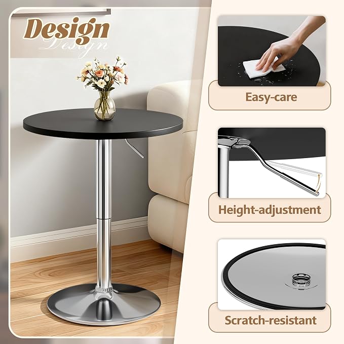 Shahoo Bar Table, Adjustable Height Pub Table 27.4-36 Inches, Cocktail Table - Image 5