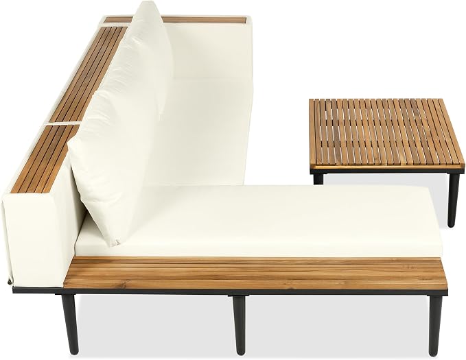 Acacia Wood Patio Furniture Set, Luxury Outdoor Conversation Sectional Sofa - Image 7
