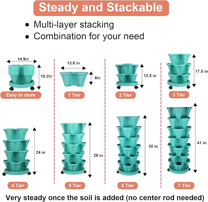 GameXcel Vertical Planter 7 Tier Stackable Planters Garden Planters Strawberry - Image 6