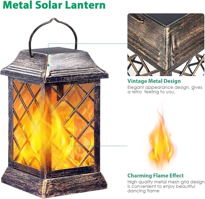 TomCare Solar Lights Outdoor Flickering Flame Metal Solar Lantern Outdoor - Image 2