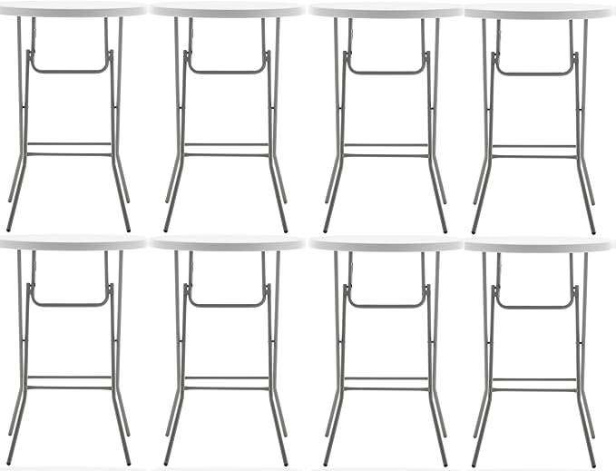 BTEXPERT White 32" Round 43" Bar Height Granite Folding Commercial Portable by BTExpert