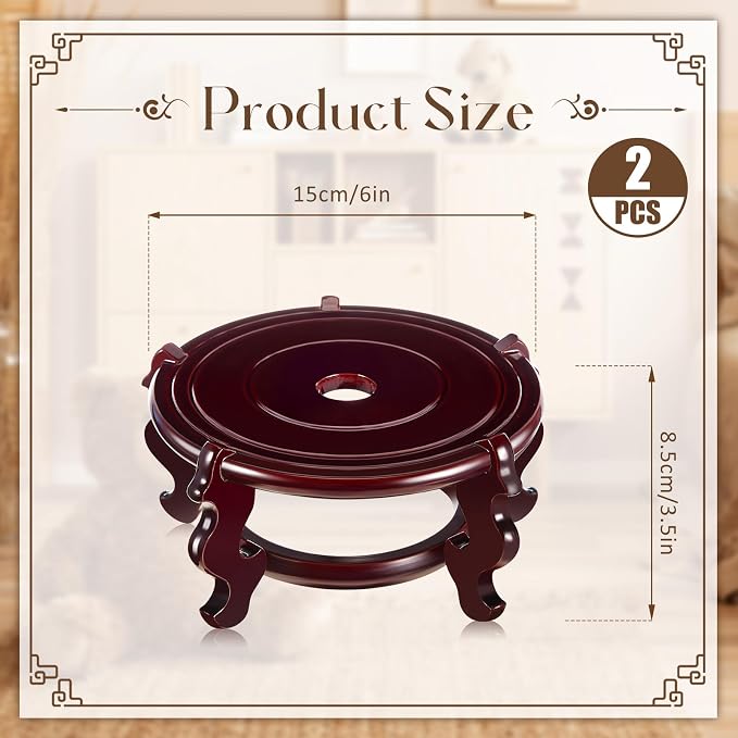 Geetery 2 Pcs 4 to 12 in Wooden Plant Stands Indoor Chinese Oriental Plant Stand - Image 2