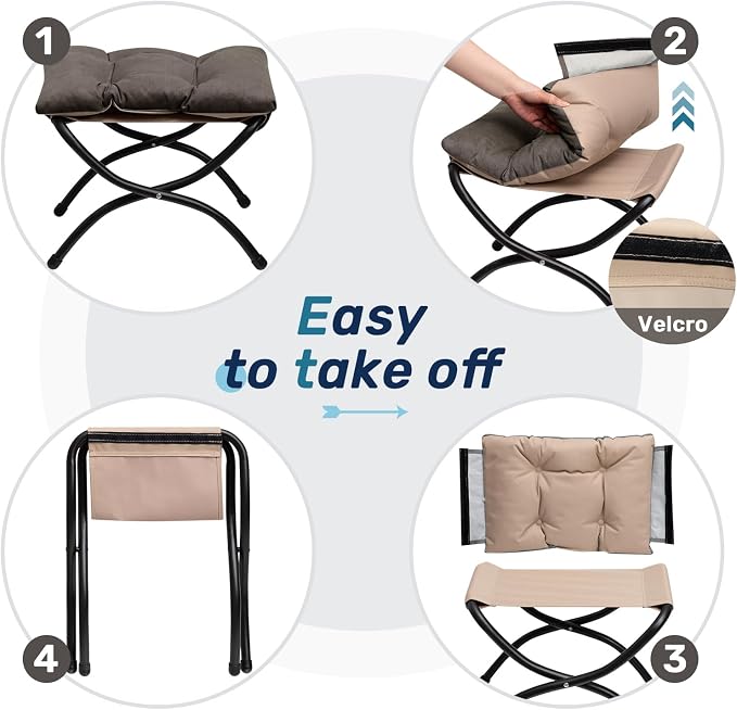 HollyHOME 15" Folding Footrest Stool, Upholstered Small Foldable Ottoman - Image 4