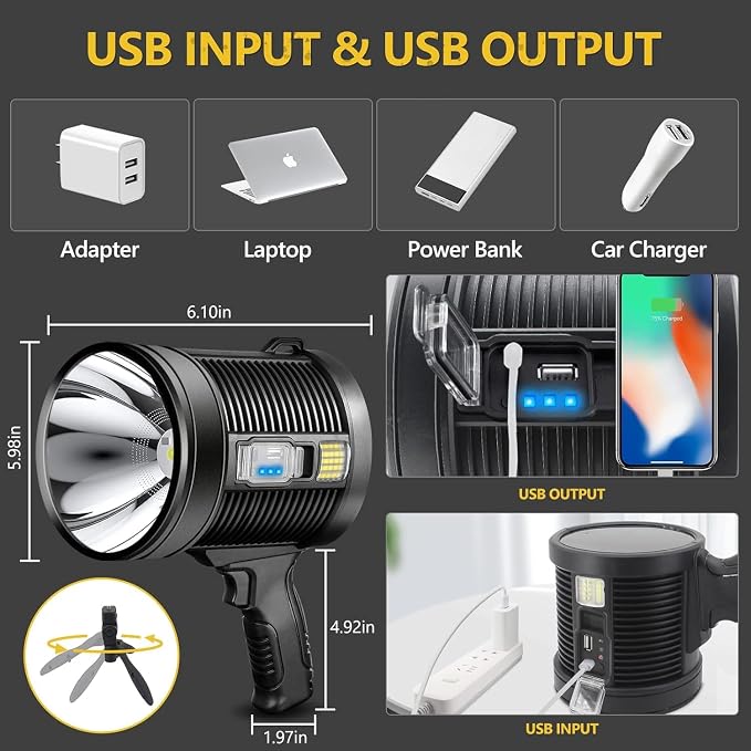 Spotlight 1000000 Lumens, 6 Modes Led Rechargeable Spotlight Flashlight As Seen - Image 4