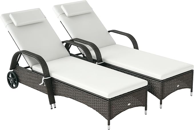 Outsunny Wicker Outdoor Chaise Lounge Set of 2, 5-Level Adjustable Backrest PE by Outsunny