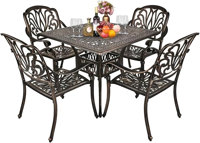 VINGLI 5 Pieces Outdoor Patio Dining Set, Cast Aluminium Patio Furniture Set by VINGLI
