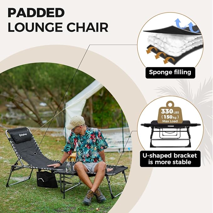 KingCamp Oversize Lounge Chair Outdoor, Extra Large Padded Folding 5 Positions - Image 4